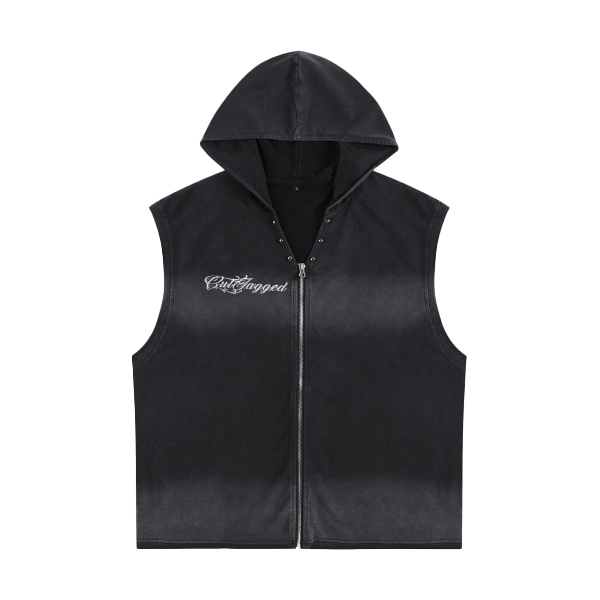 CutJagged HPWTSO Vintage Washed Zip-Up Hooded TankTop Sleeveless Menswear