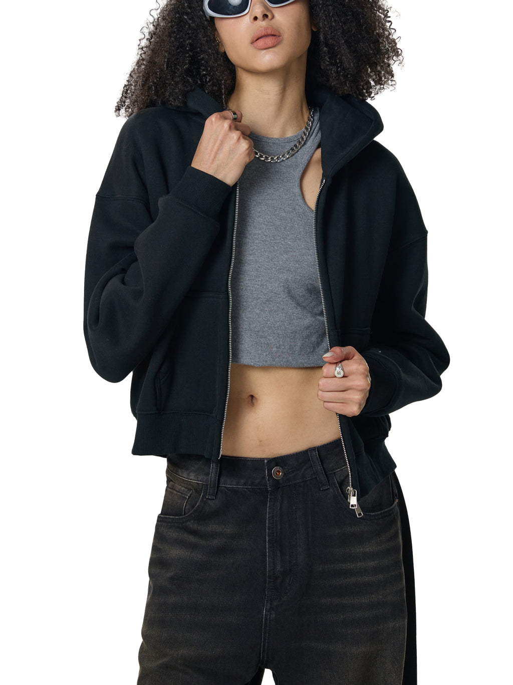 Hot People Wear This Stuff Only Zip-Up Fleeced Cropped Hoodie Unisex With White Writing